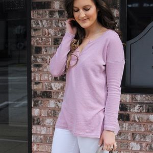 American Eagle | Long Sleeve Waffle Tee in Mauve